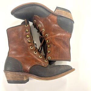 Roper Brown Leather Lace-Up Boots